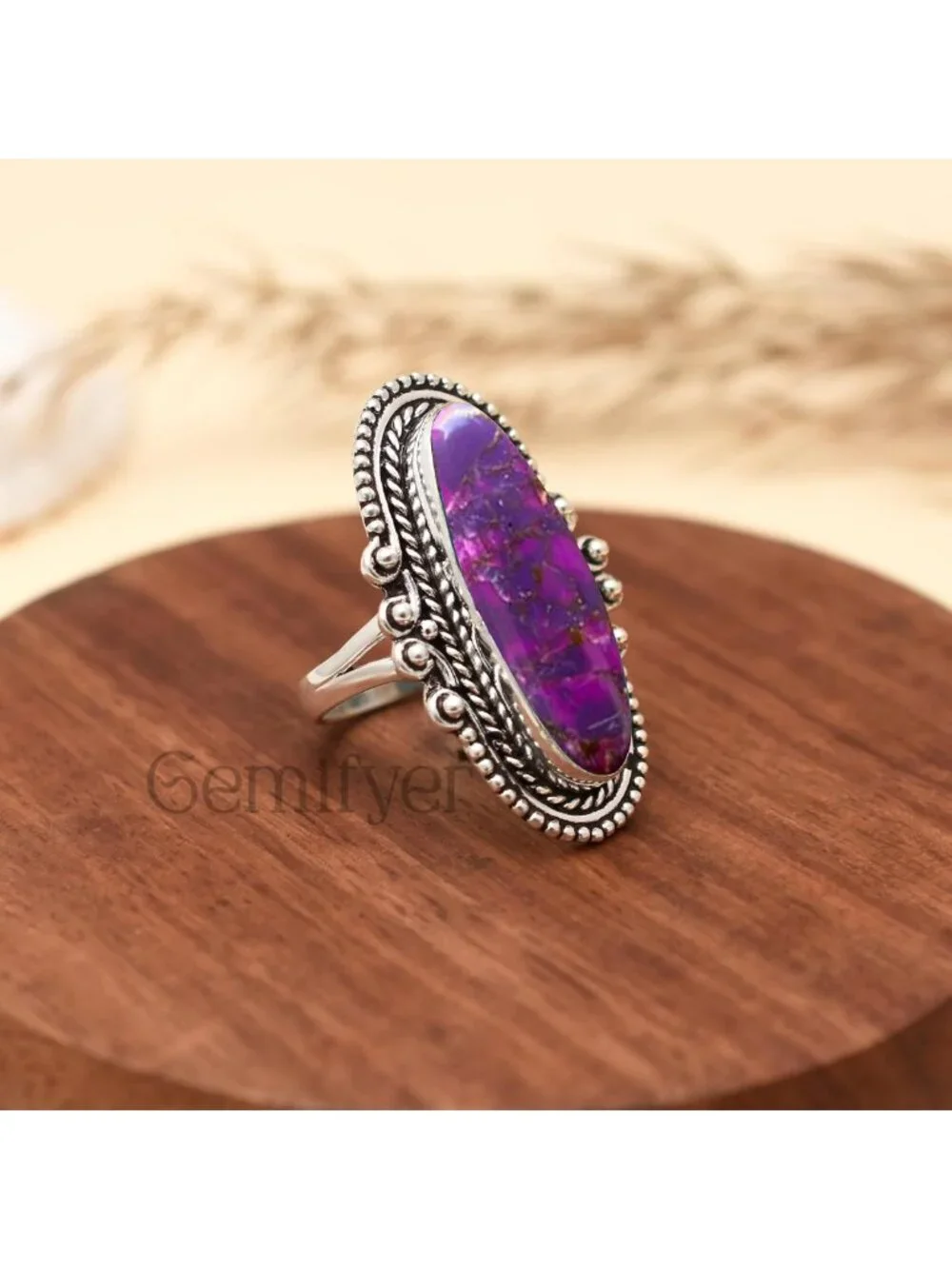 Handmade 925 Sterling Silver Blue Copper Turquoise Ring - Vintage Boho Oval